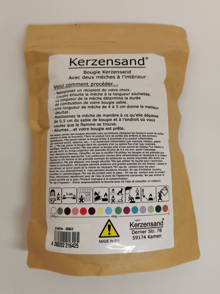 SACHET DE SABLE DE BOUGIE COULEUR GRAPHITE + 2 MECHES 400GRS - Photo N°2