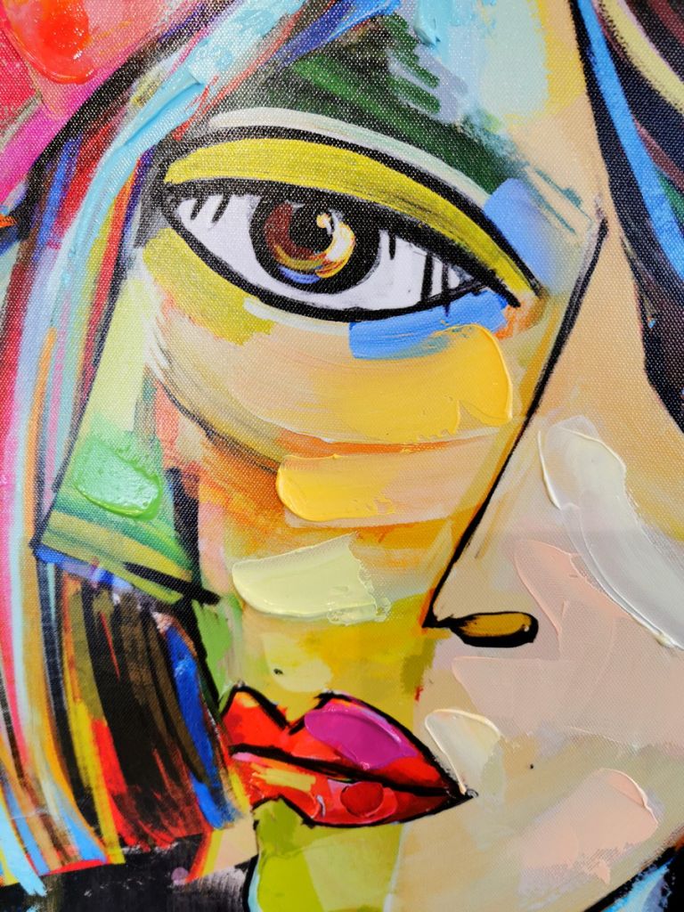 TOILE PRE-ENCADREE VISAGE DE FEMME STYLE PICASSO 62.5 X 82.5 X 5.5 CM - Photo N°5