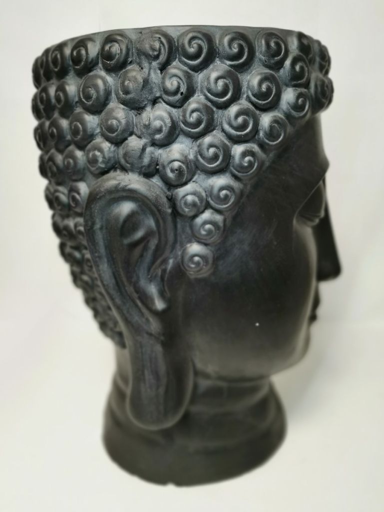 POT RESINE DE CIMENT VISAGE DE BOUDDHA NOIR 49.5 X 38 X 36.5 CM - Photo N°4
