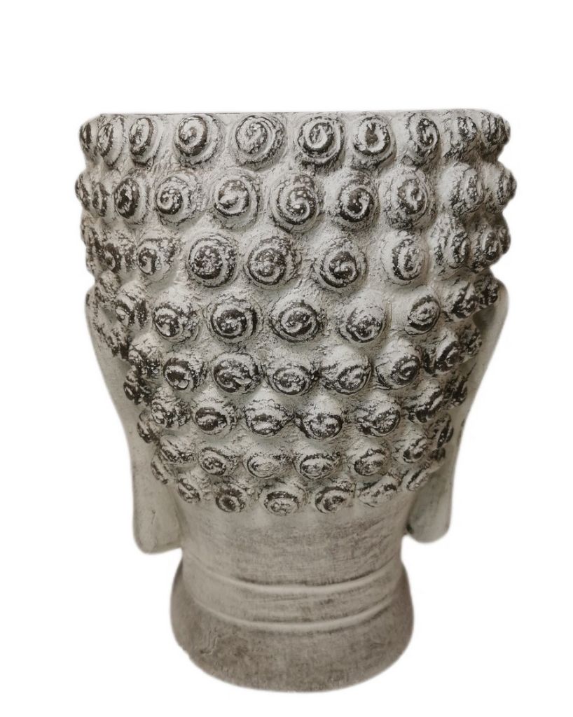POT RESINE DE CIMENT VISAGE DE BOUDDHA GRIS 24 X 19 X 18 CM - Photo N°4