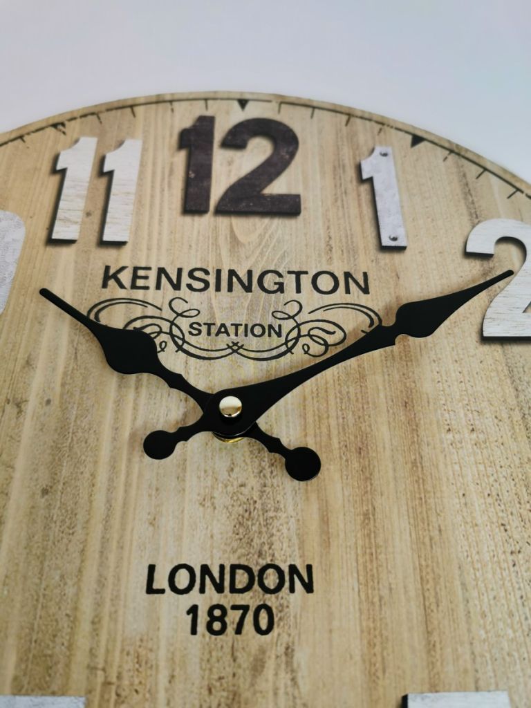 HORLOGE MURALE MDF 34 CM DECO KENSINGTON VIEILLI - Photo N°2