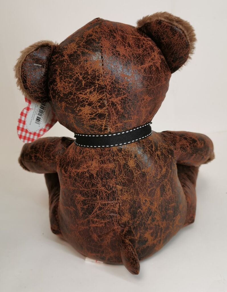 OURS CALE PORTE ASPECT VIEUX CUIR ET PELUCHE 13 x 20 x 32 cm - Photo N°2
