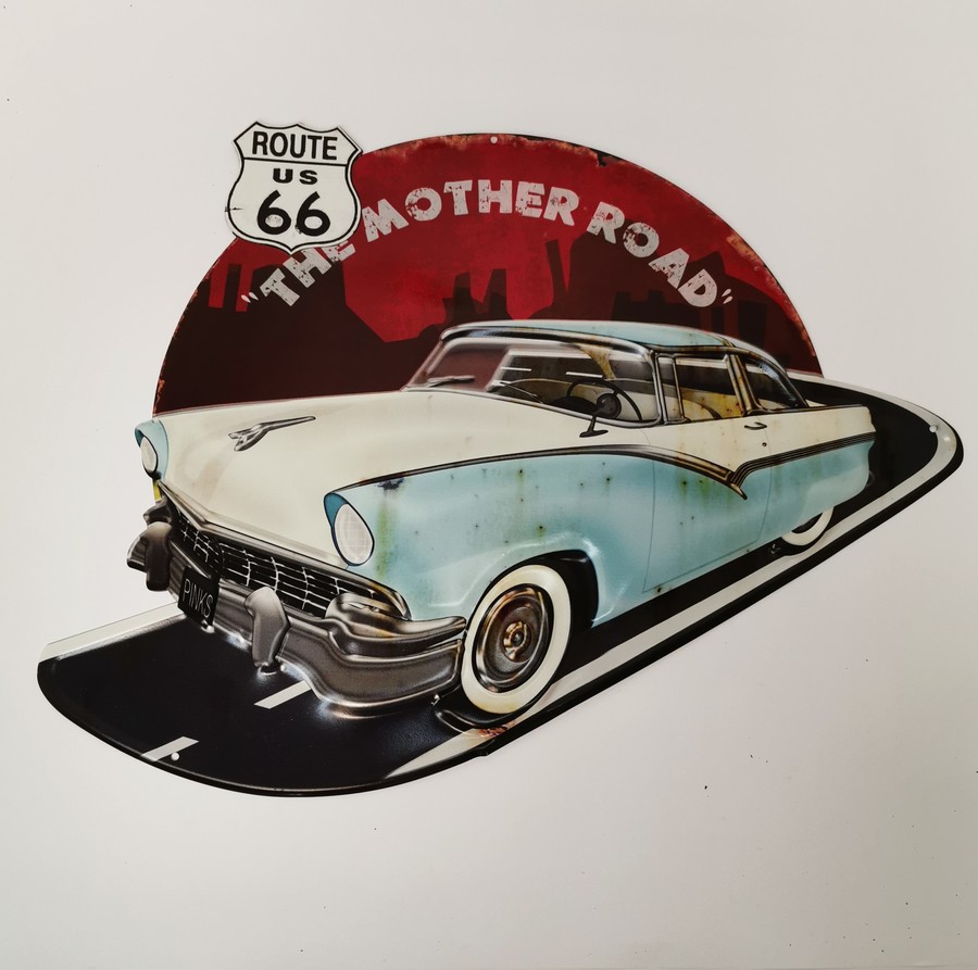 PLAQUE MURALE METAL 39 X 50 CM VOITURE ROUTE 66 - Photo N°5