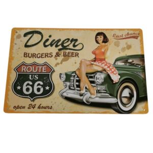 PLAQUE METAL MURALE 20X30 CM MOTEL ET PIN-UP DE LA ROUTE 66