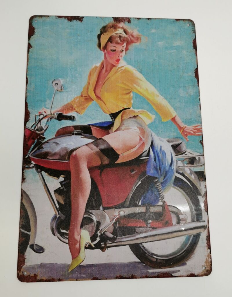 PLAQUE METAL 20 X 30 cm PIN UP SUR MOTO - Photo N°15
