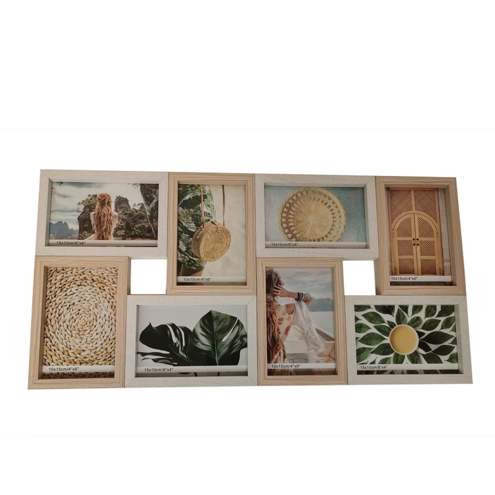 PELE MELE CADRE BOIS ET BLANC 8 PHOTOS 10 X 15 CM - Photo N°1