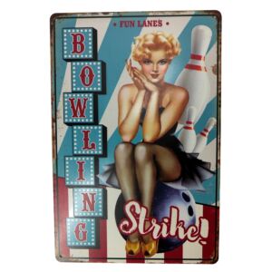 PLAQUE METAL MURALE 20X30 CM BOWLING ET PIN-UP