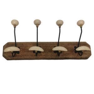 PATERE QUALITES 4 TETES 48 CM BOIS CIRE PATINE ET CERAMIQUE