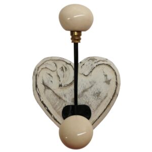 PATERE QUALITE 1 TETE COEUR BOIS PATINE BLANCHI 14.5 CM