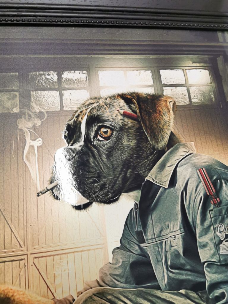 TOILE IMPRESSION S BINET LE GARAGE VINTAGE ET BOXER  75 X 152 x 3 CM - Photo N°3