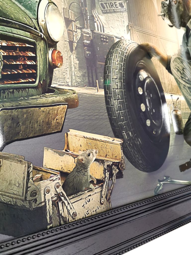 TOILE IMPRESSION S BINET LE GARAGE VINTAGE ET BOXER  75 X 152 x 3 CM - Photo N°2