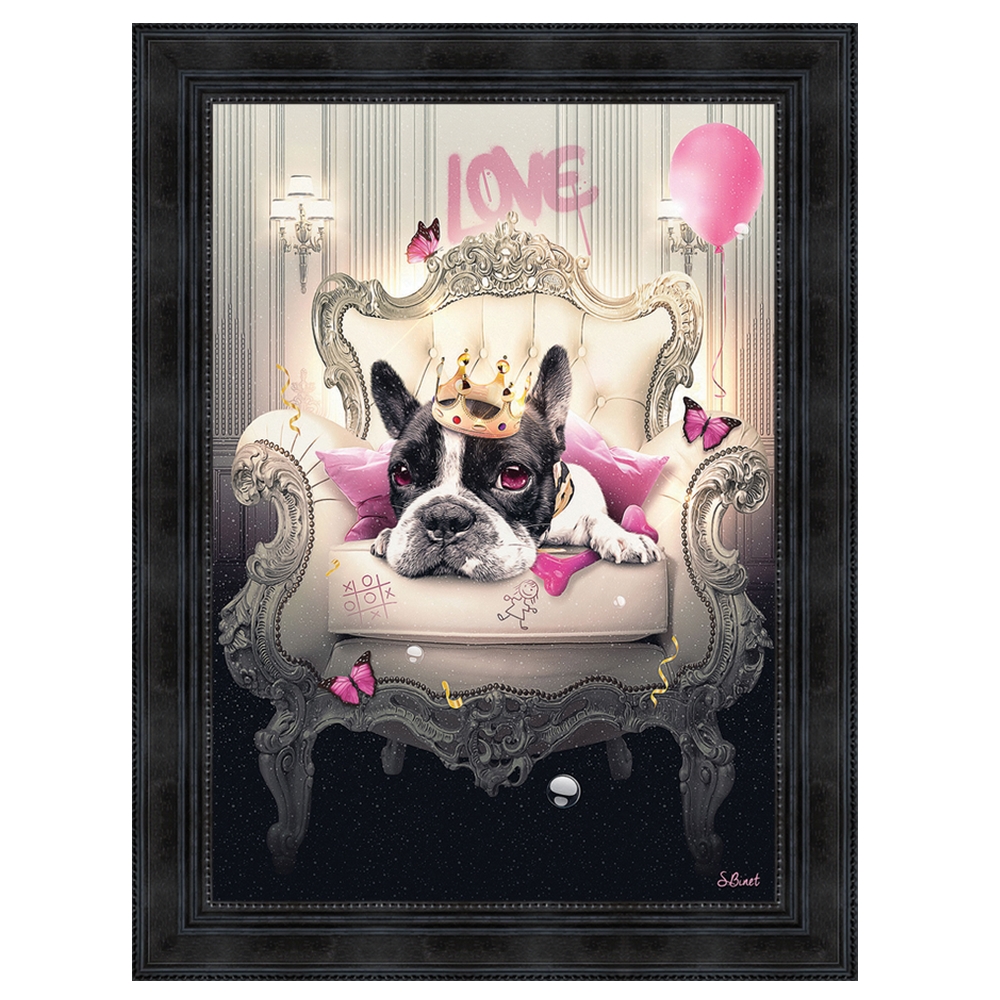 TOILE IMPRESSION S BINET BULLDOG GIRLY ENCADREMENT NOIR 63 X 83 CM - Photo N°1