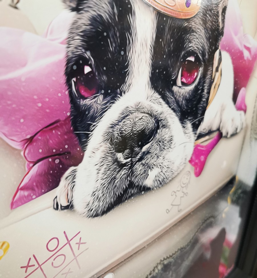 TOILE IMPRESSION S BINET BULLDOG GIRLY ENCADREMENT NOIR 63 X 83 CM - Photo N°2