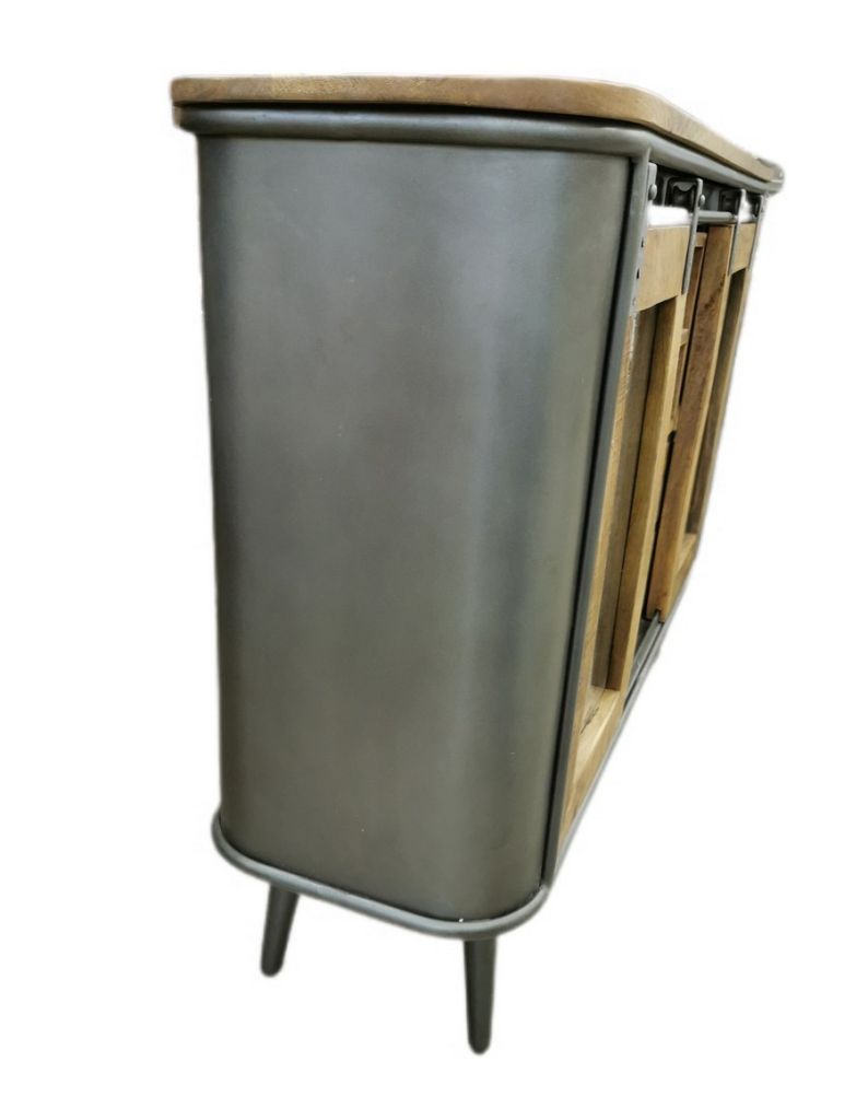 MEUBLE 2 PORTES 6 NICHES 2 TIROIRS EN PALISSANDRE ET METAL 120 X 35 X 86 CM - Photo N°6