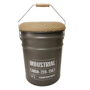 POUF COFFRE DE RANGEMENT CIRCULAIRE METAL MARRON DECO INDUSTRIAL 30 x 39.5 cm