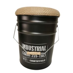 POUF COFFRE DE RANGEMENT CIRCULAIRE METAL NOIR DECO INDUSTRIAL 30 x 39.5 cm