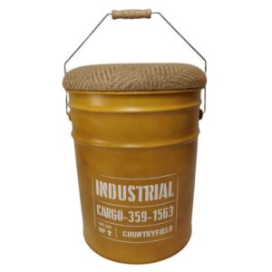 POUF COFFRE DE RANGEMENT CIRCULAIRE METAL SAFRAN DECO INDUSTRIAL 30 x 39.5 cm