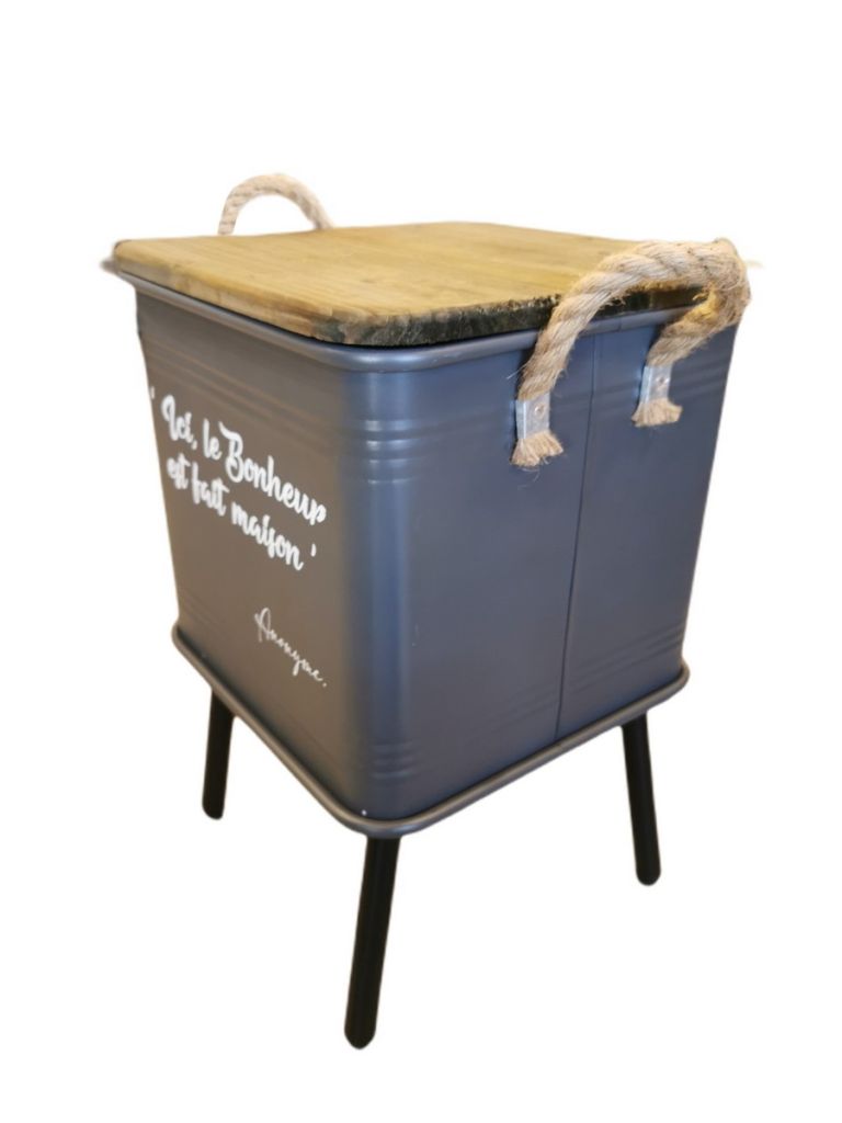 TABLE D'APPOINT ET CAISSE DE RANGEMENT METAL GRIS DECO   34 x 34 x 53.5 cm - Photo N°4