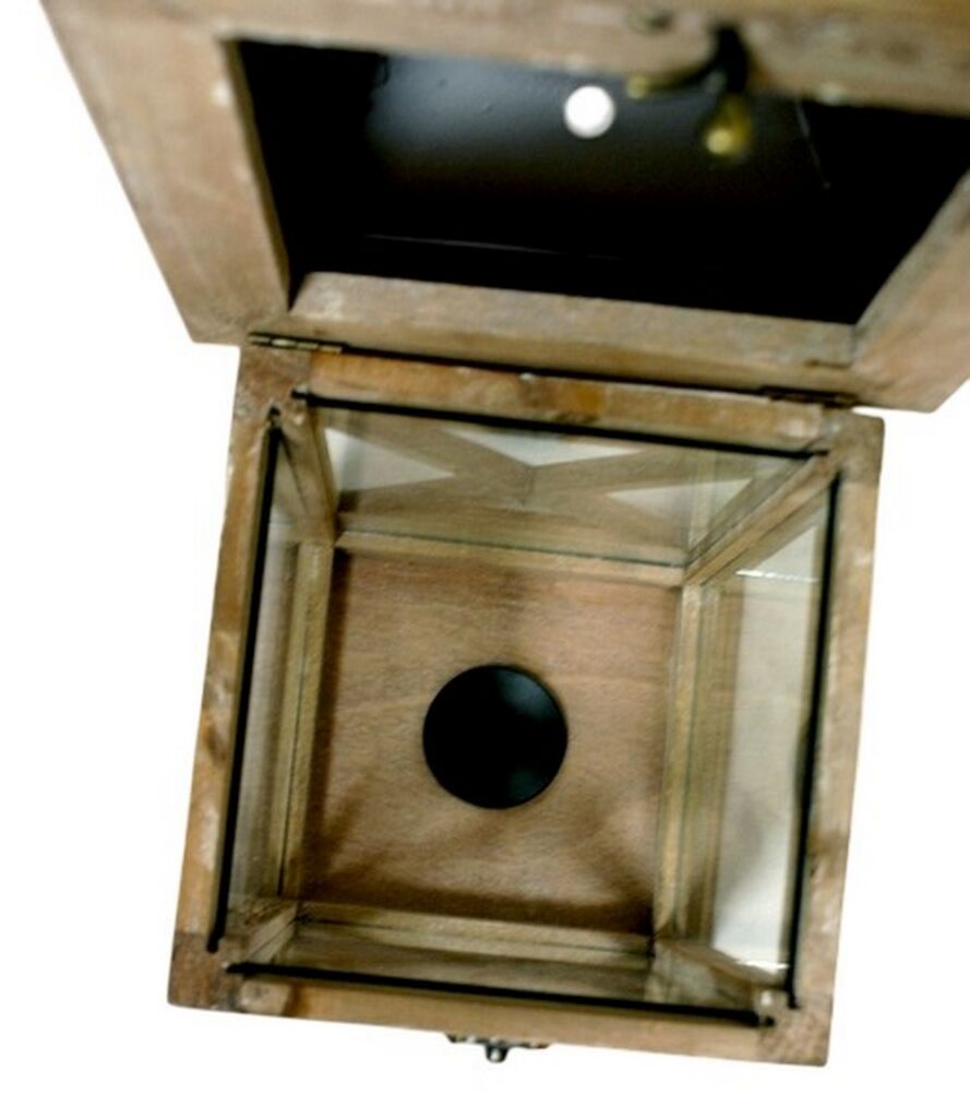 LANTERNE BOIS DESSUS METAL 20X42.5X20 CM - Photo N°2