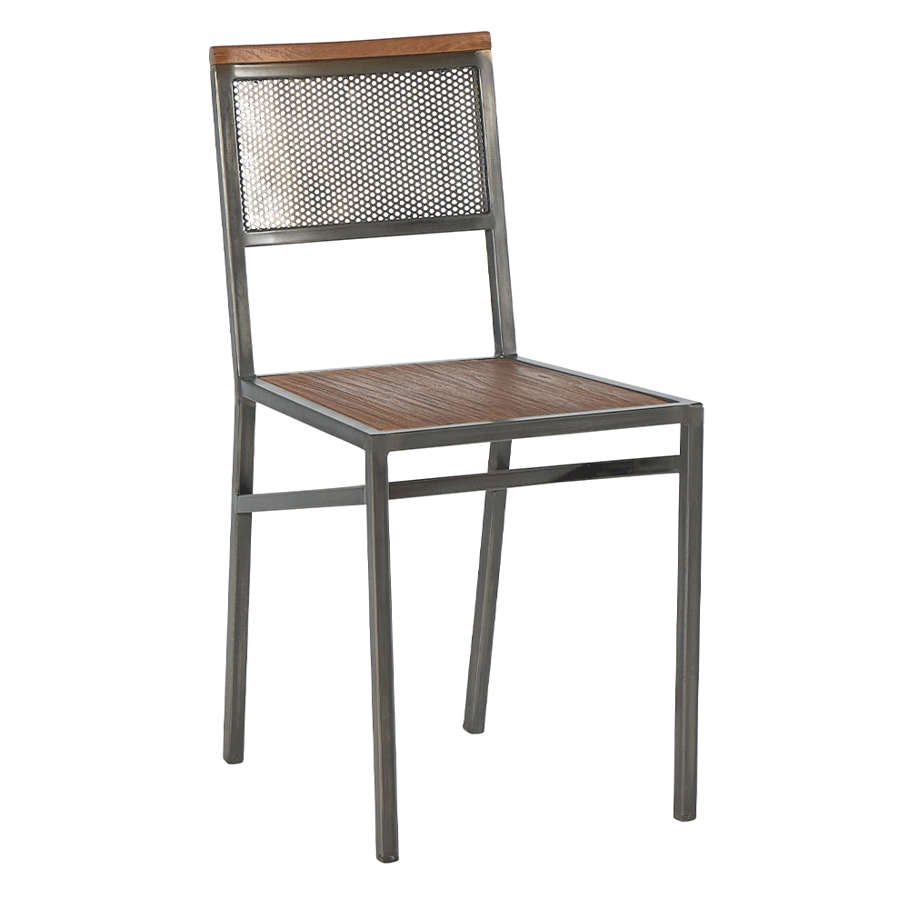 CHAISE METAL VIEILLI ET TECK MASSIF RECYCLE 84 X 40 X 52 CM - Photo N°1