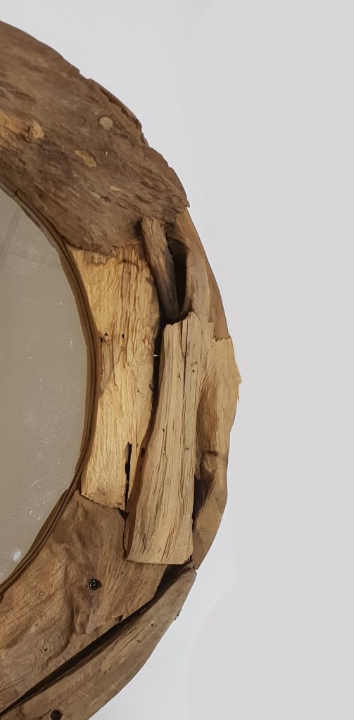 MIROIR ROND EN BOIS DE TECK RECYCLE RUSTIQUE 60 X 6 CM - Photo N°3