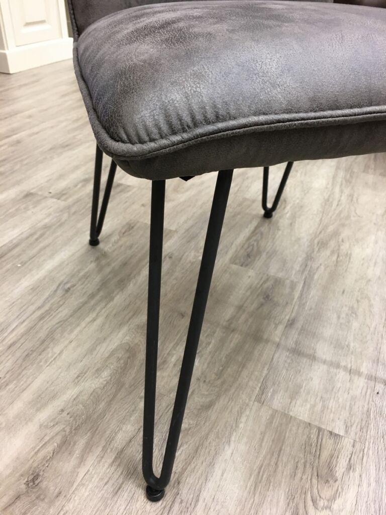 CHAISE ASSISE IMITATION CUIR VIEILLI GRIS MICROFIBRE 4 PIEDS - Photo N°4