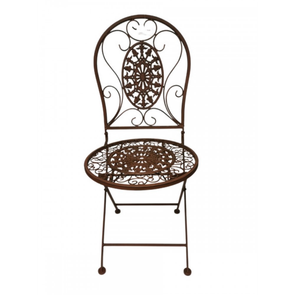 ENSEMBLE TABLE ET 2 CHAISES DE JARDIN EN FER FORGE COULEUR ROUILLE - Photo N°2