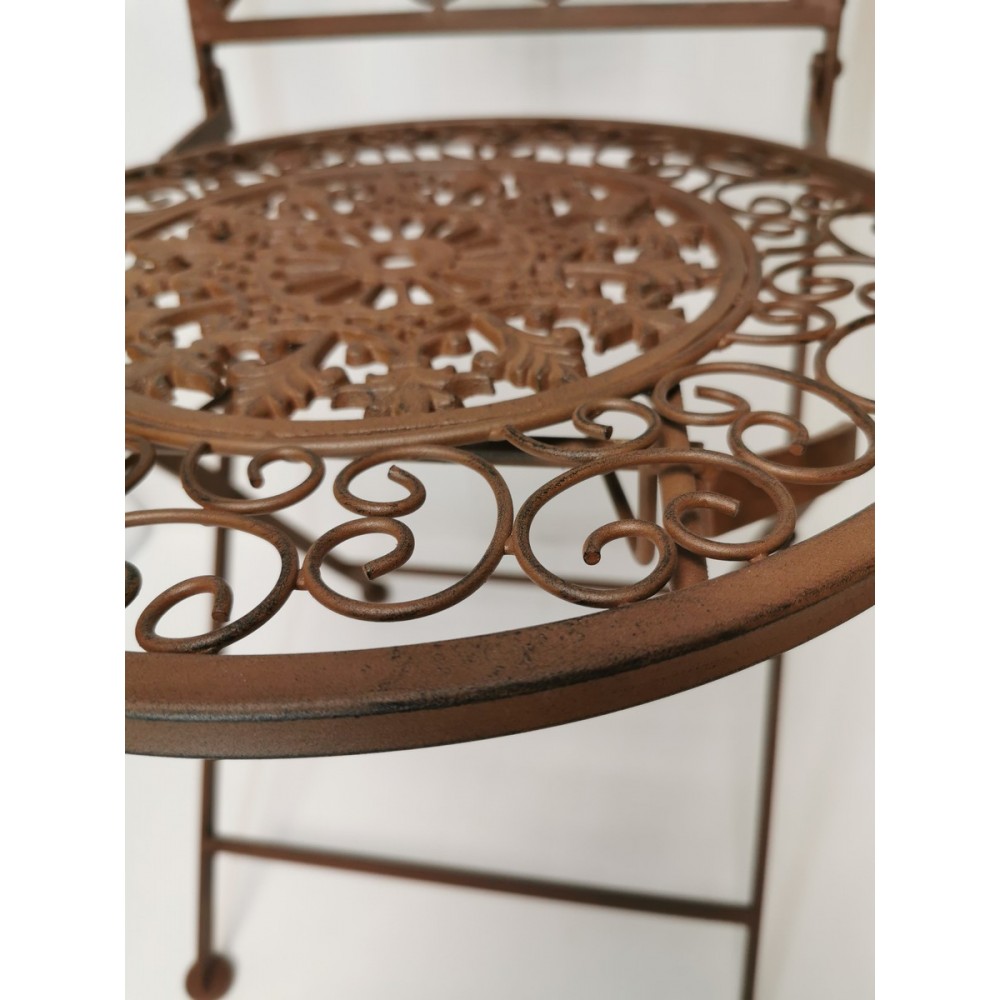 ENSEMBLE TABLE ET 2 CHAISES DE JARDIN EN FER FORGE COULEUR ROUILLE - Photo N°8