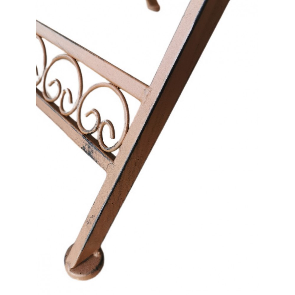 ENSEMBLE TABLE ET 2 CHAISES DE JARDIN EN FER FORGE COULEUR ROUILLE - Photo N°4