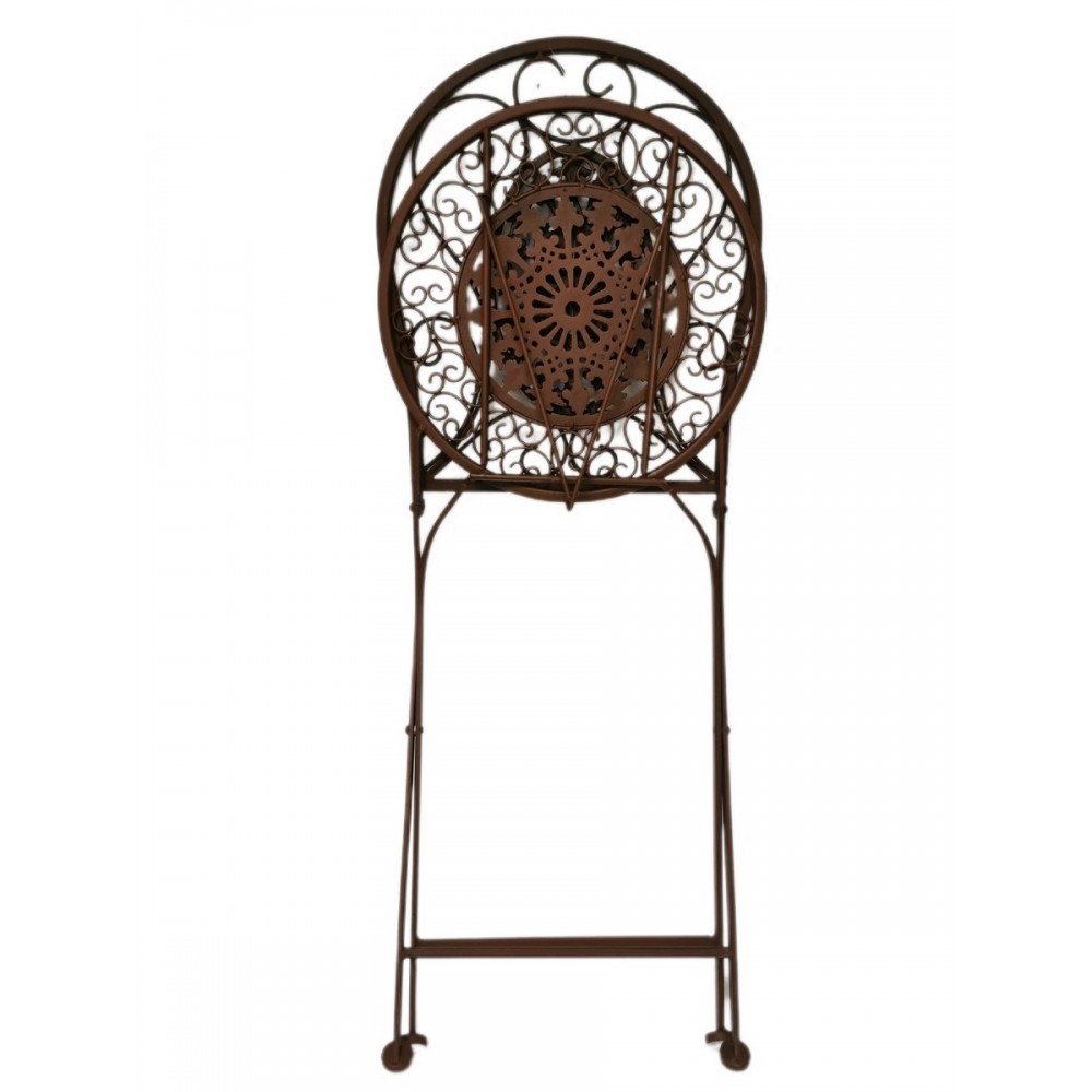 ENSEMBLE TABLE ET 2 CHAISES DE JARDIN EN FER FORGE COULEUR ROUILLE - Photo N°3