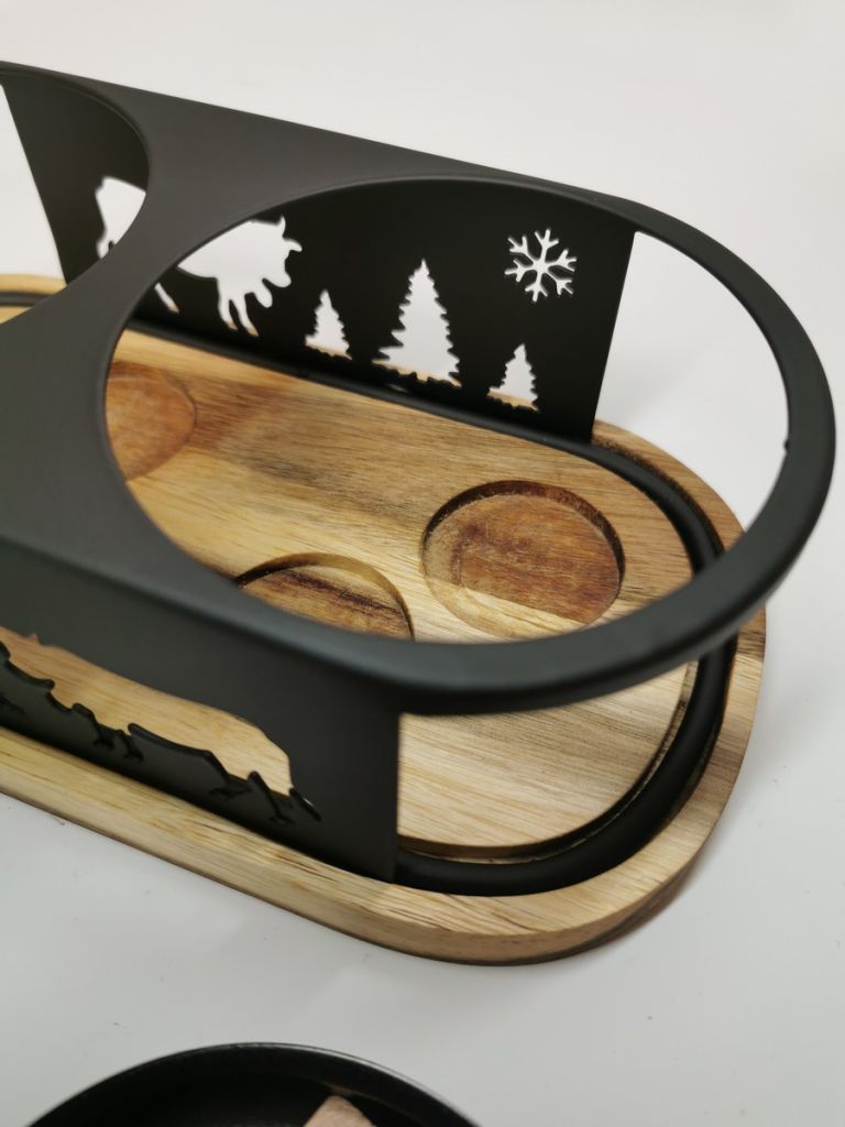 MINI SET A RACLETTE DOUBLE METAL NOIR ET BOIS 22.5 X 12 X 8 CM - Photo N°4