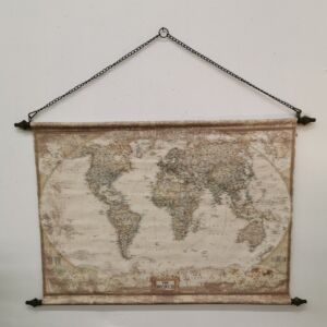 TOILE LIN 130 X 4 X 82 MAPPEMONDE SUSPENDUE PAR CHAINE