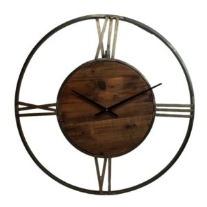HORLOGE RONDE METAL ET BOIS 70 CM DE DIAMETRE