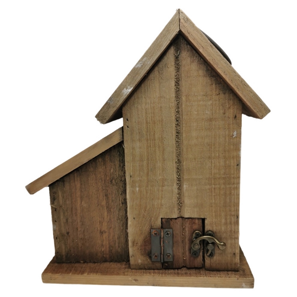 CABANE A OISEAUX DOUBLE BOIS VIEILLI 2 OUVERTURES COEURS 24 X25 X 11 CM - Photo N°4