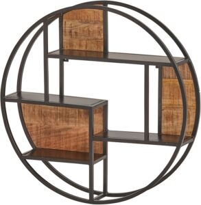 ETAGERE RONDE METAL ET BOIS DE MANGUIER 80 X 16 X 80 CM