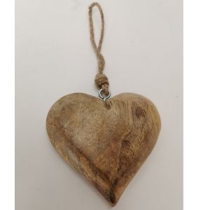 COEUR EN BOIS TON MIEL ET FICELLE 12 x 12 x 2.5 cm
