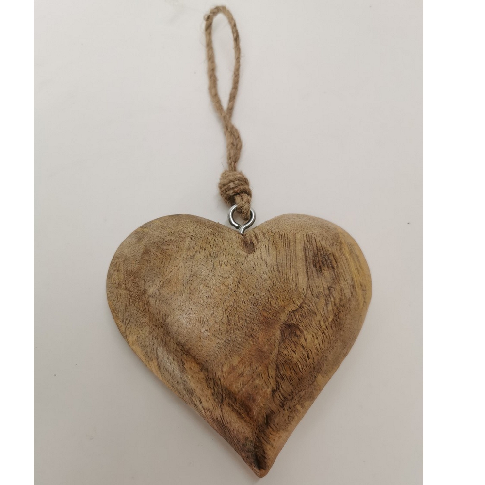 COEUR EN BOIS TON MIEL ET FICELLE 12 x 12 x 2.5 cm - Photo N°1
