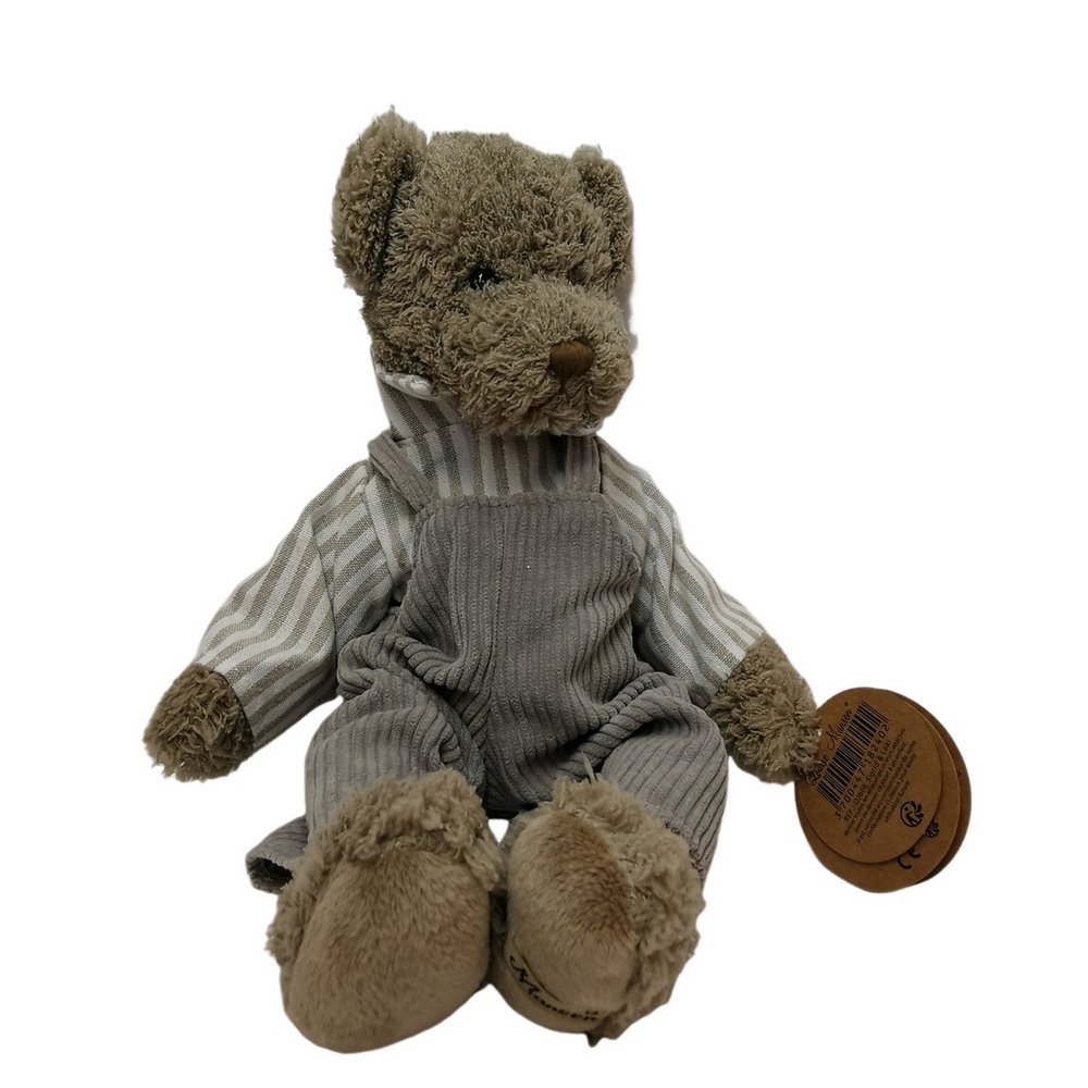 OURS EN PELUCHE 31 CM LOKI  SALOPETTE ET PULL GRIS ET BLANC - Photo N°4