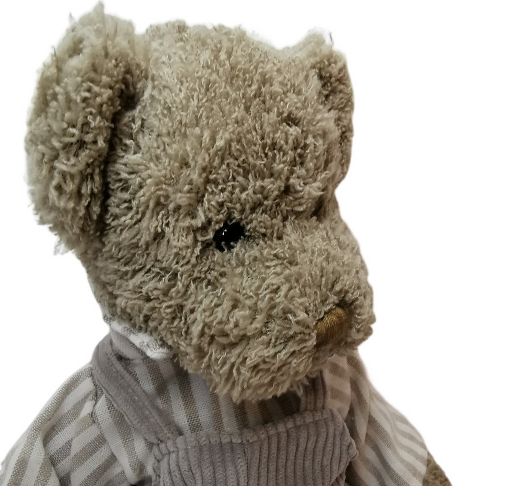 OURS EN PELUCHE 31 CM LOKI  SALOPETTE ET PULL GRIS ET BLANC - Photo N°3