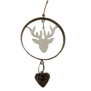 SUSPENSION TETE DE CERF ET COEUR DANS UN CERCLE 3 X 22.5 X 3 CM