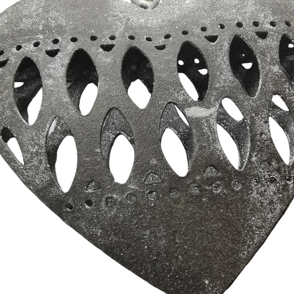COEUR EN METAL BOMBE GRIS AJOURE  7.5 X 8 CM - Photo N°3