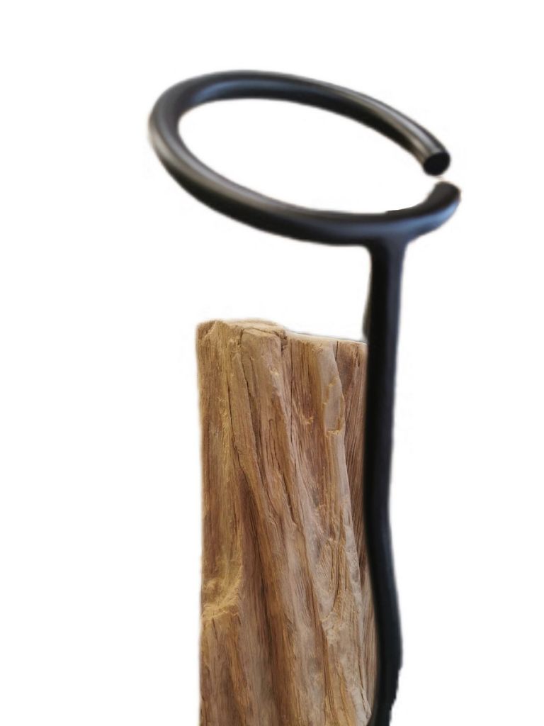 PORTE MANTEAUX TECK RECYCLE ET TIGE METAL 35 X 175 CM - Photo N°4