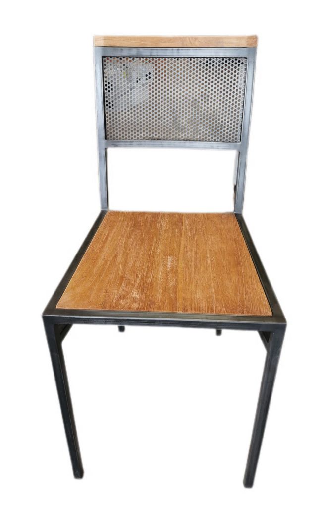 CHAISE METAL VIEILLI ET TECK MASSIF RECYCLE 84 X 40 X 52 CM - Photo N°2