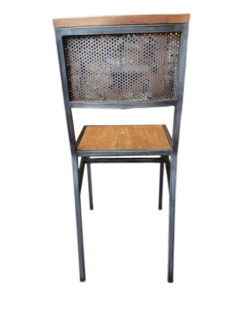 CHAISE METAL VIEILLI ET TECK MASSIF RECYCLE 84 X 40 X 52 CM - Photo N°5