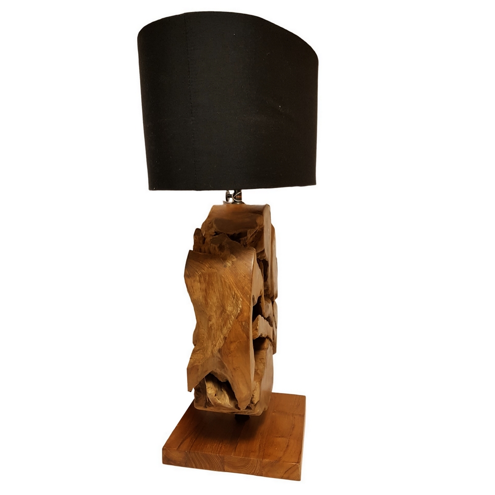 LAMPE BASE CIRCULAIRE EN TECK RECYCLE ABJ OVALE NOIR 47X68X25CM - Photo N°5