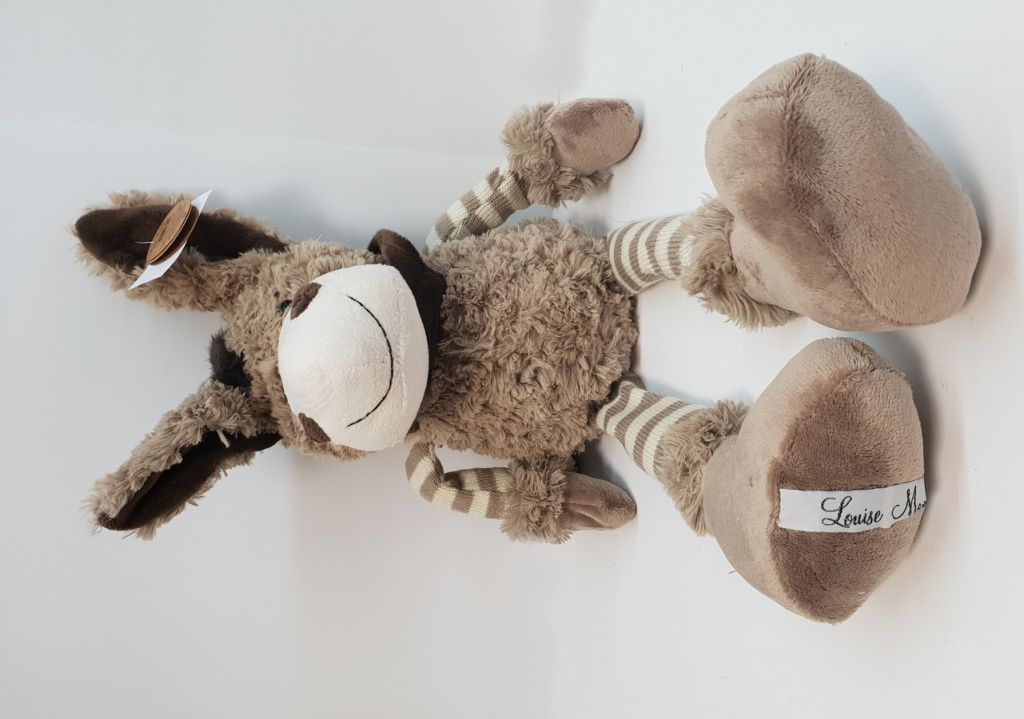CALVIN  ANE MARRON CLAIR 60 CM PATTES ET ECHARGE LAINAGE RAYE ECRU ET BEIGE - Photo N°3