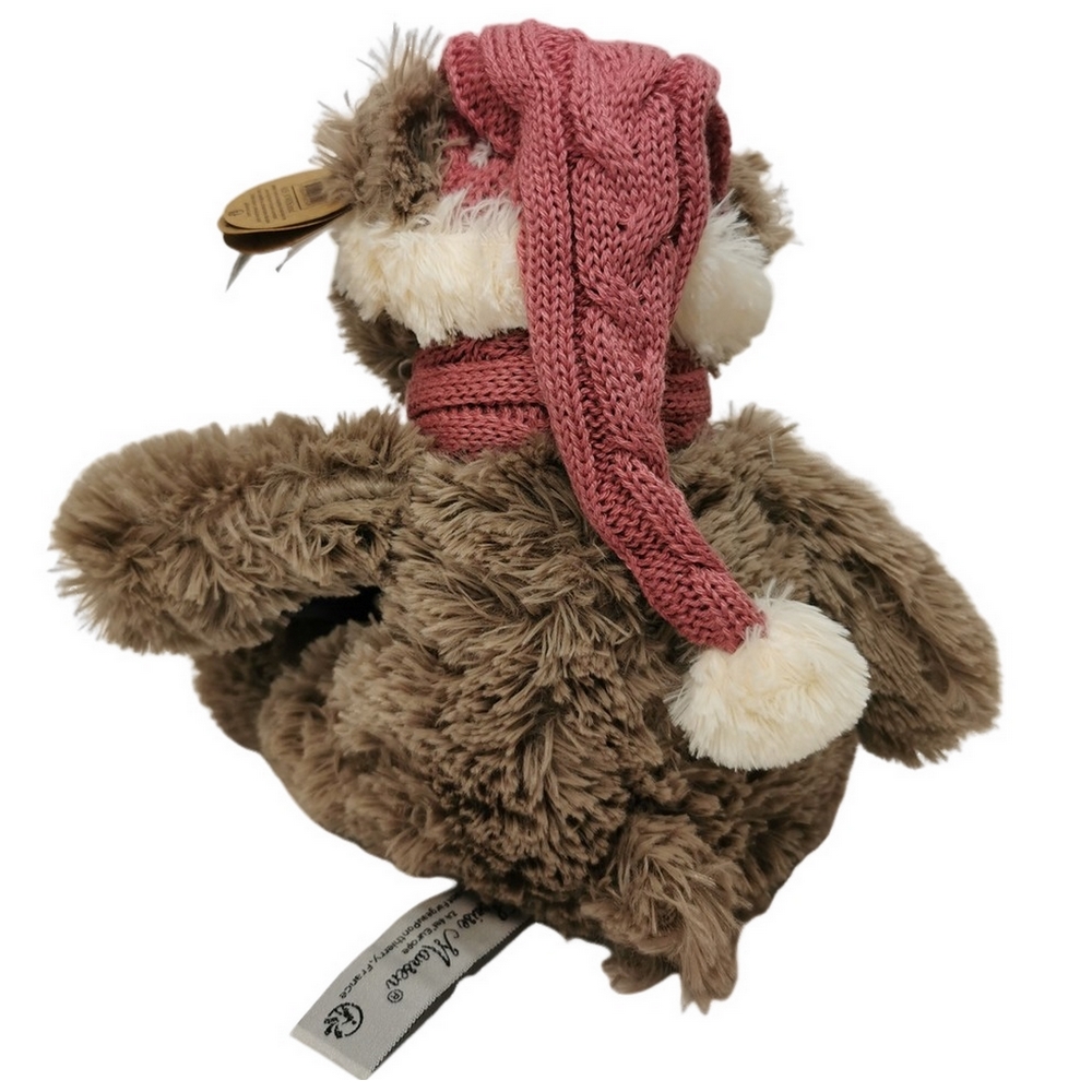 PELUCHE OURS ARVID BRUN AVEC BONNET ET ECHARPE ROSE ET BLANC 27 cm - Photo N°4