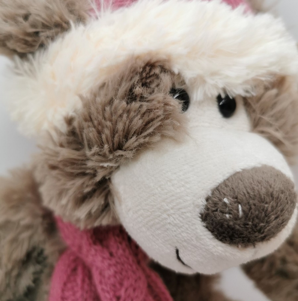 PELUCHE OURS ARVID BRUN AVEC BONNET ET ECHARPE ROSE ET BLANC 27 cm - Photo N°2