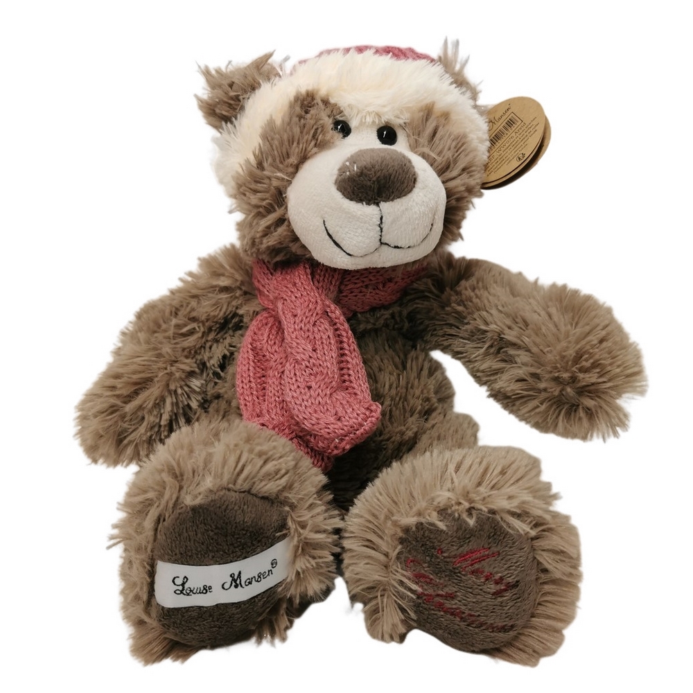 PELUCHE OURS ARVID BRUN AVEC BONNET ET ECHARPE ROSE ET BLANC 27 cm - Photo N°3
