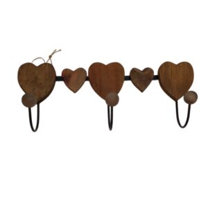PATERE COEUR 3 PATERES EN BOIS ET METAL 43 CM